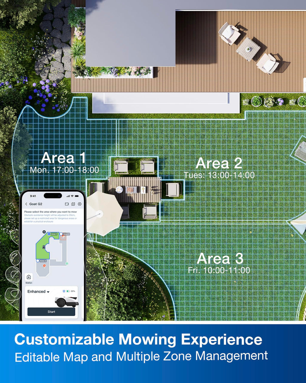 ECOVACS GOAT O800 RTK Robot Lawnmower 800m2, Wire free, Lidar-Enhanced RTK+Vision Navigation, Pass 0.7m path, Auto Mapping, Customizable Mowing, Edge