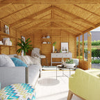 BillyOh Petra 16x10 Reverse Apex Summer House Shed, Log Cabin | Wooden Garden Room with Wide Double Doors, Tear Resistant Felt, Tongue and Groove