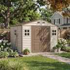 10 x 8 ft Outdoor Plastic Garden Storage Shed with Double Doors, Windows & Metal Foundation Kit