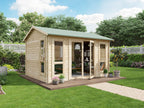 BillyOh Darcy 12x10 Log Cabin Summer House Shed with 19mm Wall Logs Thickness, Modern Apex Roof, Pressure Treated Wood & Shatterproof Windows