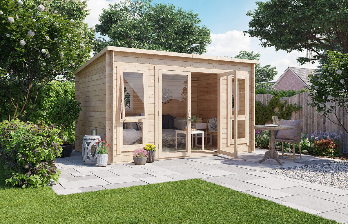 BillyOh Log Cabin Summerhouse Garden Office Studio Summer House Modern Pent Carmen Outdoor Room (Pressure Treated, 12 x 8)