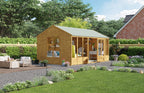 BillyOh Petra 16x10 Reverse Apex Summer House Shed, Log Cabin | Wooden Garden Room with Wide Double Doors, Tear Resistant Felt, Tongue and Groove
