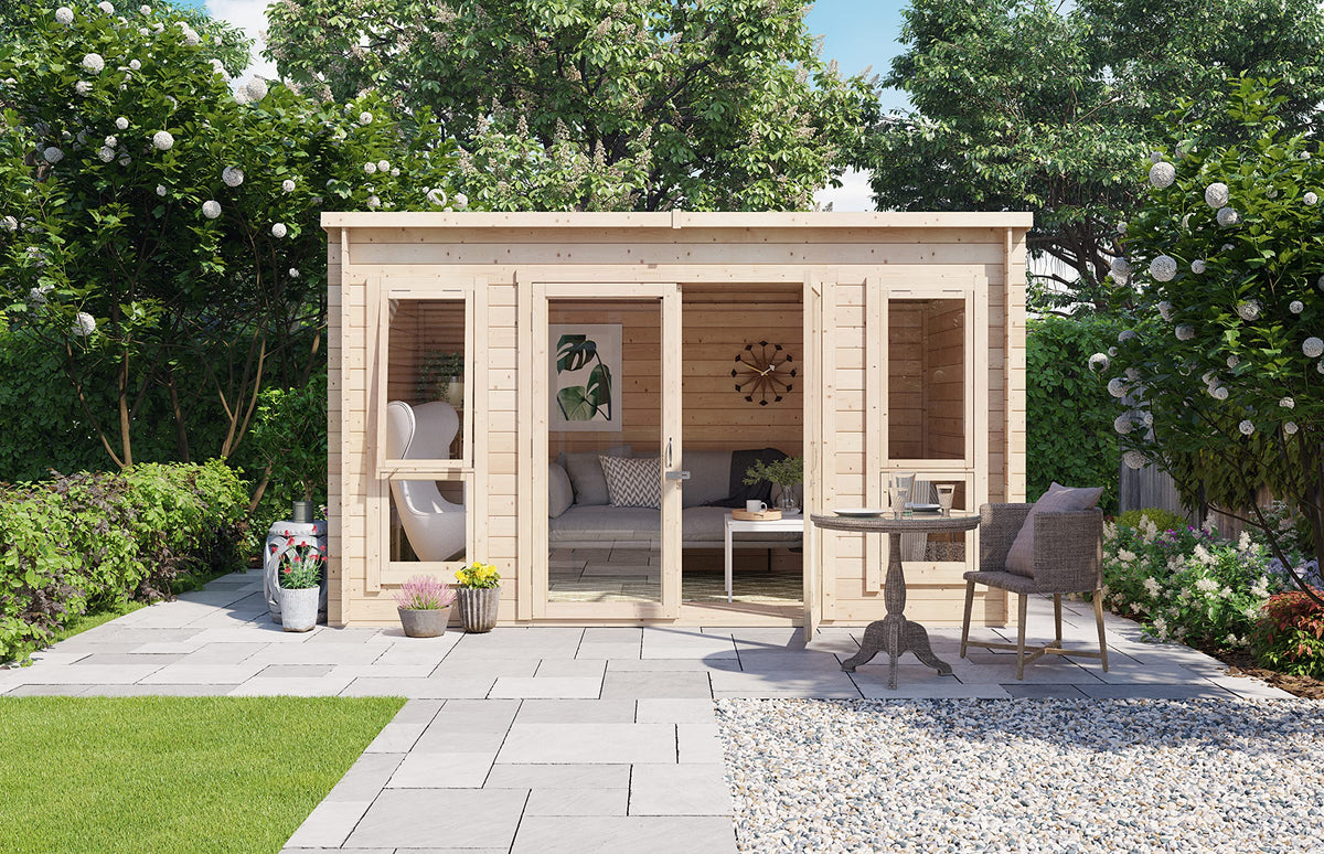BillyOh Log Cabin Summerhouse Garden Office Studio Summer House Modern Pent Carmen Outdoor Room (Pressure Treated, 12 x 8)