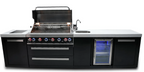 Mont Alpi 805 Black Stainless Steel Island with Beverage Center 6-Burner Grill 2 Infrared Burners Sink Fridge