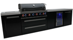 Mont Alpi 805 Black Stainless Steel Island with Beverage Center 6-Burner Grill 2 Infrared Burners Sink Fridge