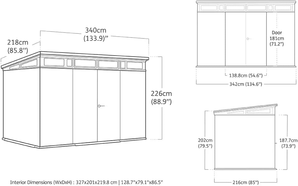 11x 7 Cortina Heavy Duty Plastic Pent Shed – Dark Grey