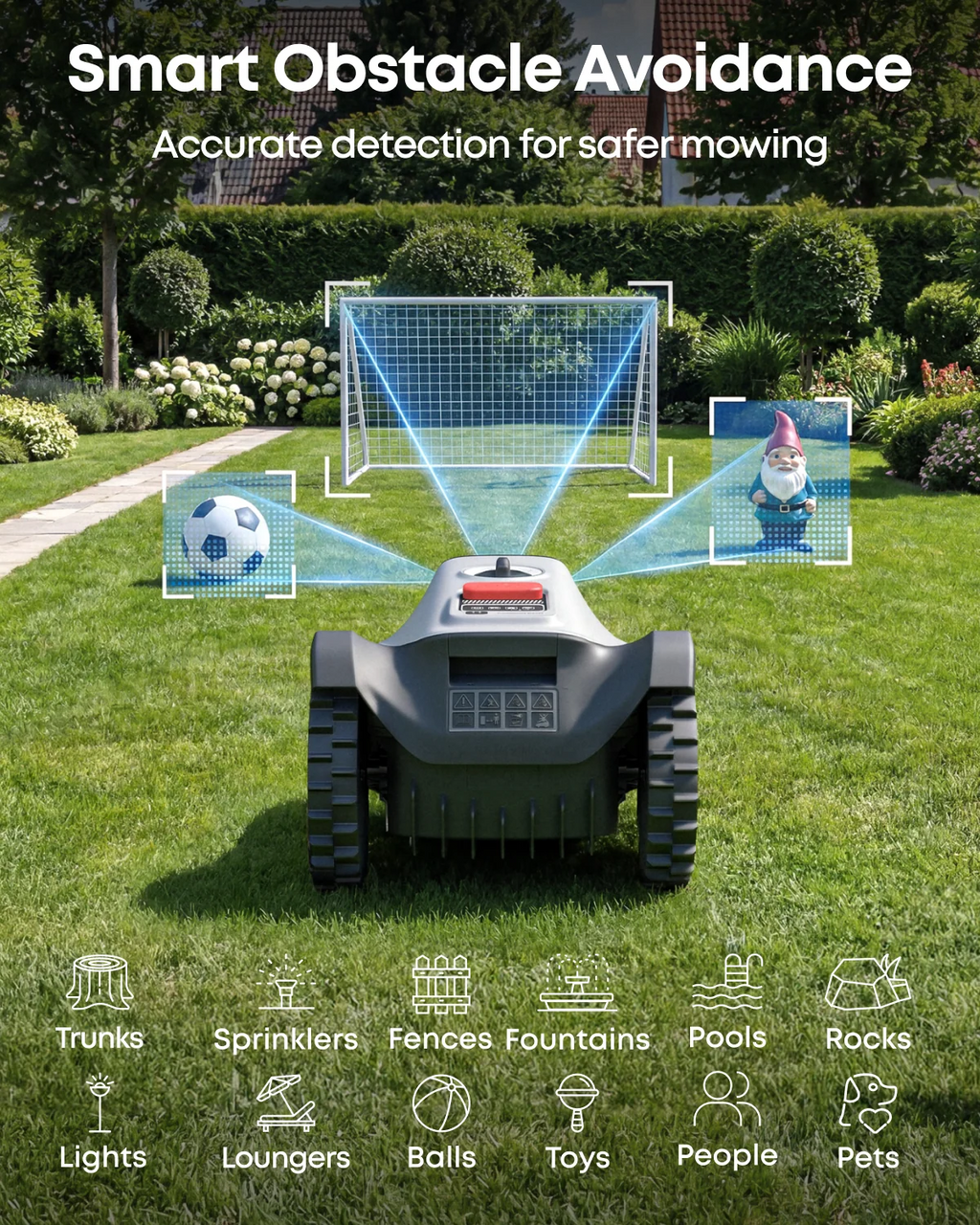 Wire-Free Robotic Lawn Mower for Gardens Up to 500m2 with AI Vision Navigation & 3D Obstacle Avoidance
