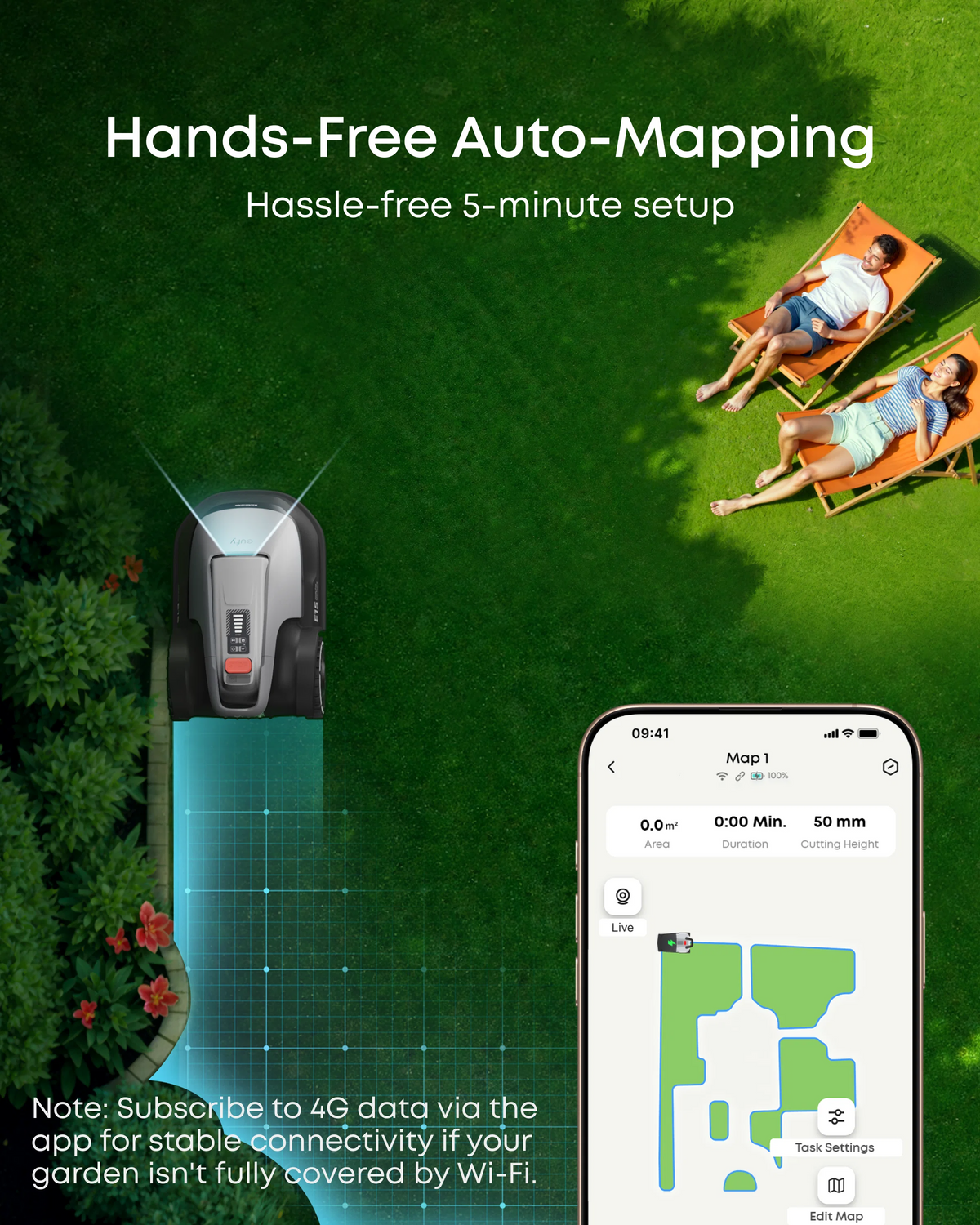 Robotic Lawn Mower for Gardens Up to 800m2, Wire-Free Vision Navigation, 3D Obstacle Avoidance